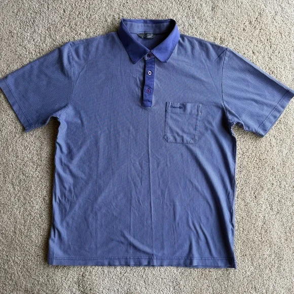 Men’s Crocodile Polo Shirt Size L Blue Striped Golf Casual Short Sleeve Pocket - Picture 1 of 8